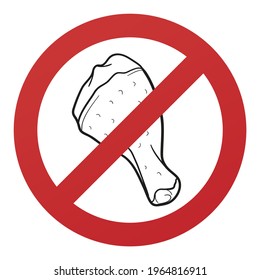 No Chicken Symbol Isolated on White Background. Poultry Animal Food Vector Illustration Prohibition Stop Sign.
