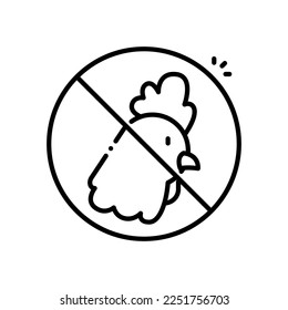 No chicken vector icon black outline style.Can be use for wedding invitation, card design and background design