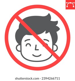 No children glyph icon, prohibition and forbidden, no kids sign, vector graphics, editable stroke solid sign, eps 10.