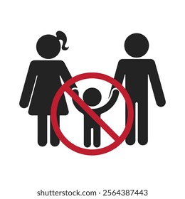 No Children Prohibition Sign, Child-free icon, married without baby label