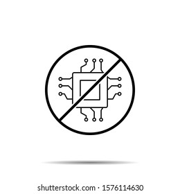 No chip, core icon. Simple thin line, outline vector of web design development ban, prohibition, embargo, forbiddance icons for ui and ux, website or mobile application
