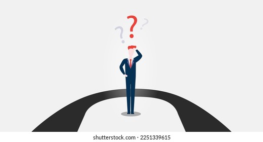 No Choice, Only Backwards? -  Business or Career Decisions Design Concept with U Turn Road and Uncertain Man Thinking of His Options, What Way to Choose for the Future - Eps10 Vector Illustration