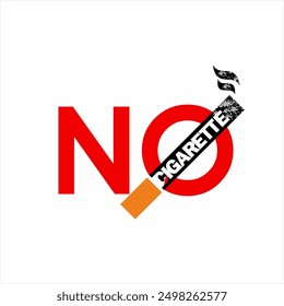 "No cigarette" logo text design. Cigarette and smoke illustration. Tobacco-free day.