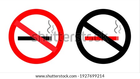 No cigarette warning sign illustration. Stop tobaco icon. Cigarette is forbidden symbol. Red and black prohibition of nicotine smoke. Information graphic of prohibit and abstain of habit.Vector EPS10