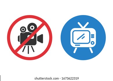 No cinema alternative watch tv at home icons in a flat design