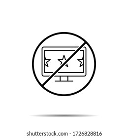 No cinema, stars, tv, monitor icon. Simple thin line, outline vector of cinema ban, prohibition, embargo, interdict, forbiddance icons for ui and ux, website or mobile application