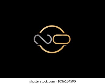 NO circle Shape Letter logo Design in silver gold color