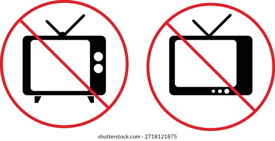 nenhum ícone de tv clássico define automação. Antigos símbolos de proibição da televisão. A TV analógica proibiu o design gráfico. Sinais de restrição de tecnologia retrô
