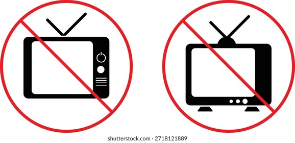 nenhum ícone de tv clássico define automação. Antigos símbolos de proibição da televisão. A TV analógica proibiu o design gráfico. Sinais de restrição de tecnologia retrô

