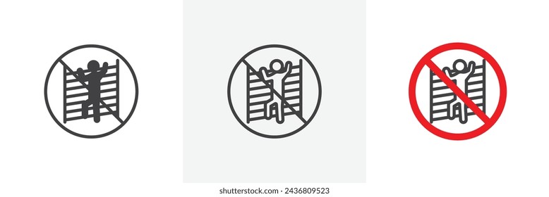 No Climbing Allowed Sign Isolated Line Icon Style Design. Simple Vector Illustration