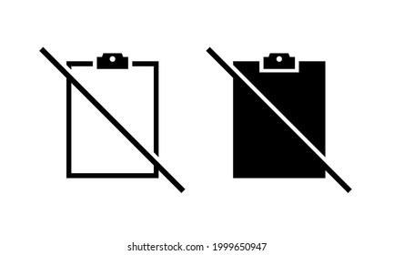 No clipboard, blocked. Paper file crossed out. No document report. Illustration vector