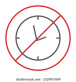 No clock thin line icon, prohibited and ban, no time sign, vector graphics, a linear pattern on a white background, eps 10.
