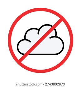 No Cloud Access Sign, Filled Cloud Prohibited Symbol Vector Illustration
