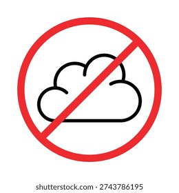 No Cloud Access Sign, Line Cloud Prohibited Icon Vector Illustration