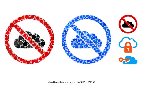 No cloud composition of filled circles in various sizes and color hues, based on no cloud icon. Vector filled circles are composed into blue illustration.