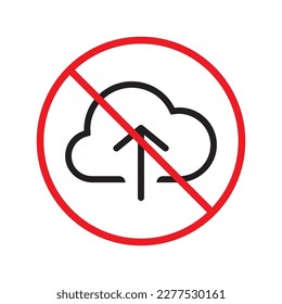 No hay icono en la nube. Prohibido 
icono de nubes. No hay signos vectoriales de nubes. Icono vectorial prohibido. Advertencia, precaución, atención, etiqueta de restricción prohibir el símbolo de peligro pictograma. No usar el símbolo