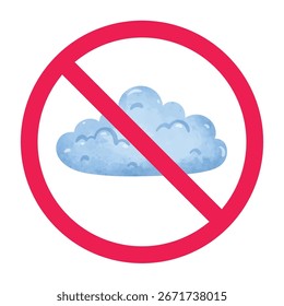 No hay signo de nube, signo prohibido de nube, símbolo de pronóstico de Clima prohibido, Ilustración vectorial