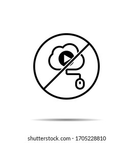 No cloud, videos, mouse, online training icon. Simple thin line, outline vector of online traning ban, prohibition, embargo, interdict, forbiddance icons for ui and ux, website