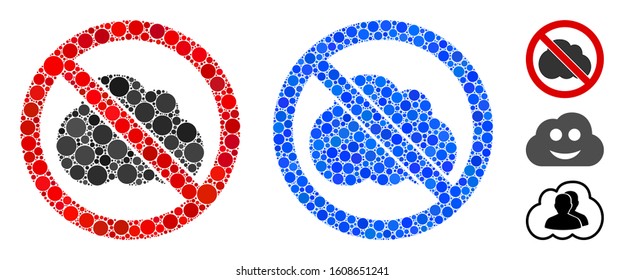 No clouds composition of spheric dots in variable sizes and color hues, based on no clouds icon. Vector dots are organized into blue composition. Dotted no clouds icon in usual and blue versions.