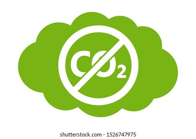 No CO2 Cloud Symbol Green Flat Icon