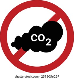 No co2 prohibition sign. Zero carbon dioxide emissions. Ecology environment improvement concept. Vector illustration