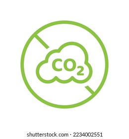 No co2 prohibition vector sign. Zero carbon dioxide emissions, carbon free icon. svg