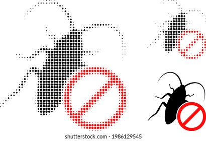 No cockroach halftone dotted icon. Halftone pattern contains round points. Vector illustration of no cockroach icon on a white background.