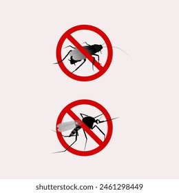 No cockroach and mosquito sign vector