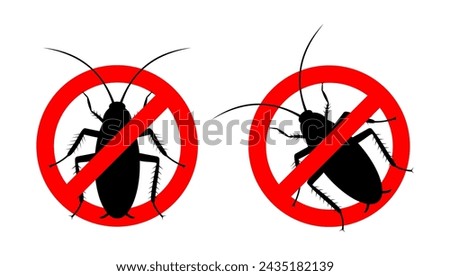 No cockroach sign. Insect danger warning sign. Anti insect symbol. Stop insect icon.