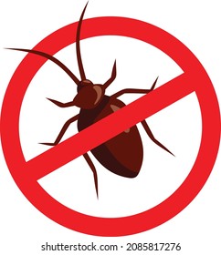No hay signo de vectores de cucarachas para los servicios de control de plagas. Icono de control de plagas con un insecto y una señal de parada sobre él

