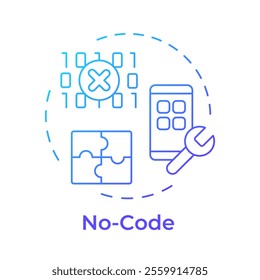 No code blue gradient concept icon. App development without programming experience. Robotic process automation. Round shape line illustration. Abstract idea. Graphic design. Easy to use in article