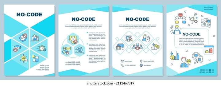 No code brochure template. Web 3 0 solutions. Booklet print design with linear icons. Vector layouts for presentation, annual reports, ads. Arial-Black, Myriad Pro-Regular fonts used