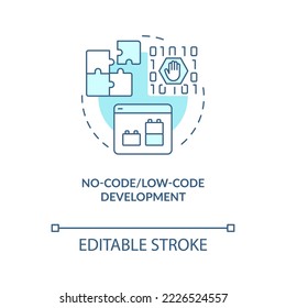 No code development turquoise concept icon. User experience. Web industry trend abstract idea thin line illustration. Isolated outline drawing. Editable stroke. Arial, Myriad Pro-Bold fonts used