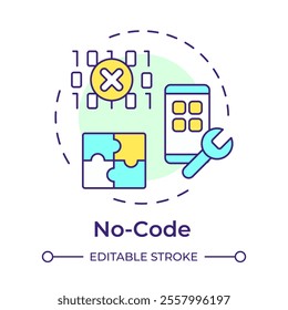 No code multi color concept icon. App development without programming experience. Robotic process automation. Round shape line illustration. Abstract idea. Graphic design. Easy to use in article