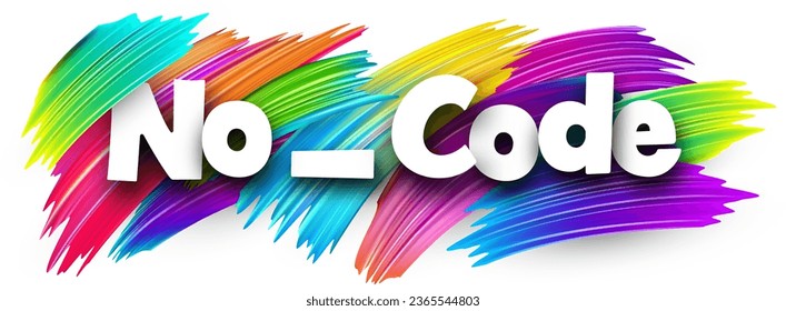 No code paper word sign with colorful spectrum paint brush strokes over white. Vector illustration.