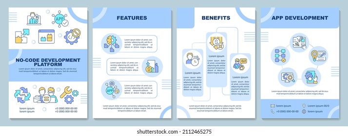 No code platforms brochure template. Web 3 0. Booklet print design with linear icons. Vector layouts for presentation, annual reports, ads. Arial-Black, Myriad Pro-Regular fonts used