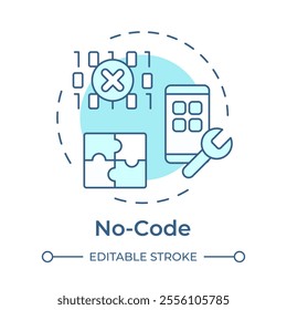 No code soft blue concept icon. App development without programming experience. Robotic process automation. Round shape line illustration. Abstract idea. Graphic design. Easy to use in article