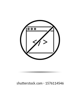 No coding, html, programming icon. Simple thin line, outline vector of web design development ban, prohibition, embargo, forbiddance icons for ui and ux, website or mobile