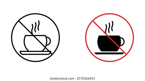 No coffee cup sign vectors set in black. line and flat versions