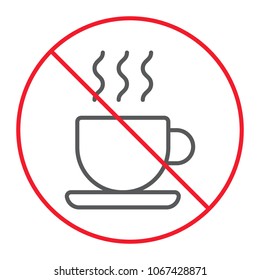 No coffee cup thn line icon, prohibition and forbidden, no tea sign vector graphics, a linear pattern on a white background, eps 10.