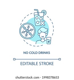 No cold drinks concept icon. Heatstroke prevention abstract idea thin line illustration. Stomach cramps risk reducing. Rehydration process. Vector isolated outline color drawing. Editable stroke