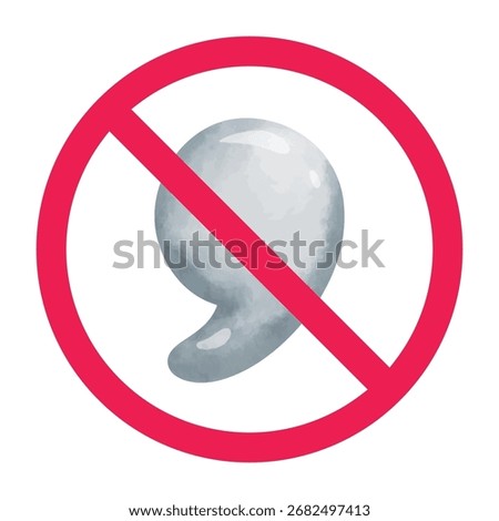 No comma sign, forbidden sign with comma punctuation mark, do not use comma symbol, no comma necessary, red crossed circle icon vector illustration
