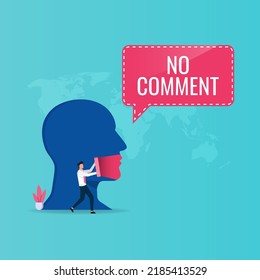 No comments concept, Ban of opinion, Businessman sealing  giant's head mouth with tape, concept of business, politics, challenge, forbiddance in social media