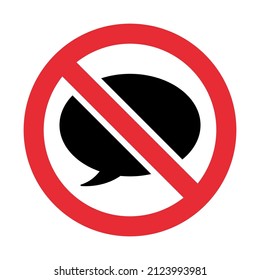 No comments icon or chat forbidden. Stop talking and communication prohibition concept. Reject message icon. Decline, stop conversation. Red prohibition sign. Chat speech bubble. Forbidden opinion