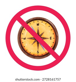 No hay brújula, brújula prohibida, no use brújula, no hay herramienta de navegación, Ilustración vectorial

