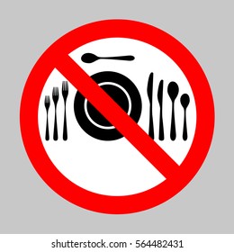 No Complete set of silverware for dinner. Forbidden sign isolated on gray background.