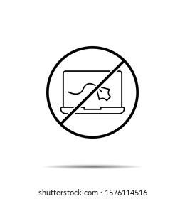 No computer, design icon. Simple thin line, outline vector of web design development ban, prohibition, embargo, forbiddance icons for ui and ux, website or mobile application