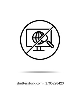 No computer, global, search, magnifier icon. Simple thin line, outline vector of project management ban, prohibition, embargo, interdict, forbiddance icons for ui and ux, website