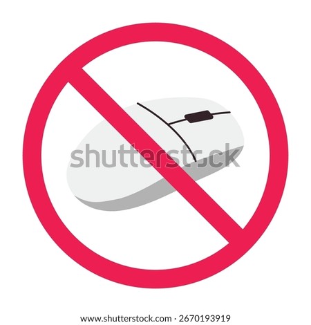 No computer mouse sign, forbidden computer mouse symbol, mouse click prohibited icon, do not click symbol, flat vector illustration