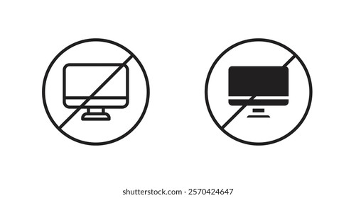 No computer sign vectors set in black. line and flat versions